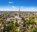 Aerial view of Norwich Cathedral located in Norwich, Norfolk, UK